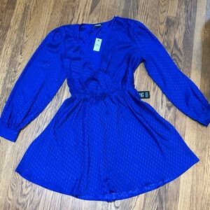 Express Royal Blue Satin Wrap Front Long Sleeve Dress L